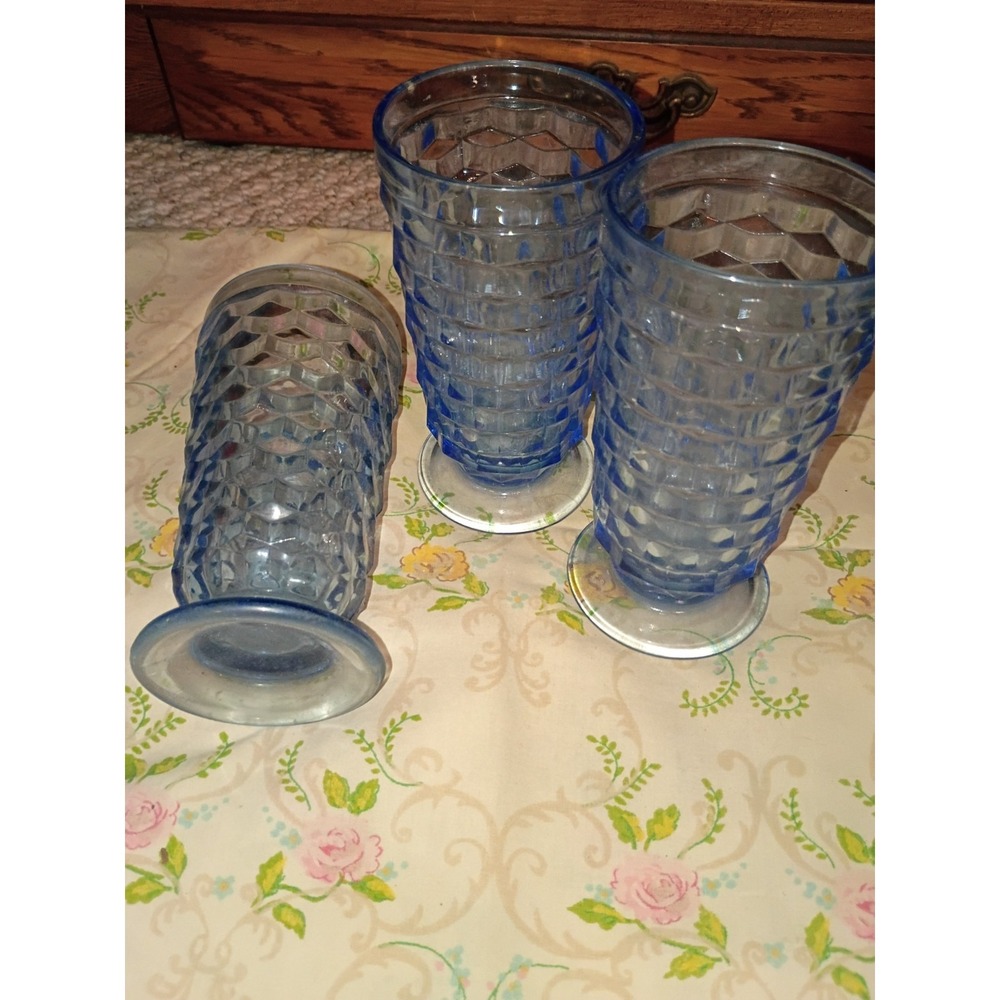 Vintage Colony Whitehall Set of 3 Light Blue Iced Tea Glasses Straight Rim 6"